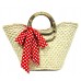 Straw Bucket Tote: Corn Husk w/ Polka Dot Print Sash - Red - BG-R11007RD